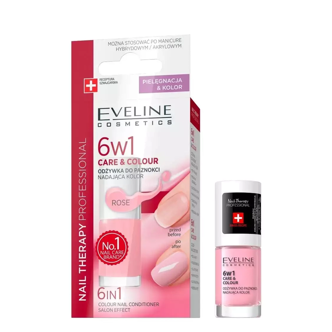 Eveline Cosmetics 6w1 Care&Colour odżywka do paznokci nadająca kolor Rose 5ml