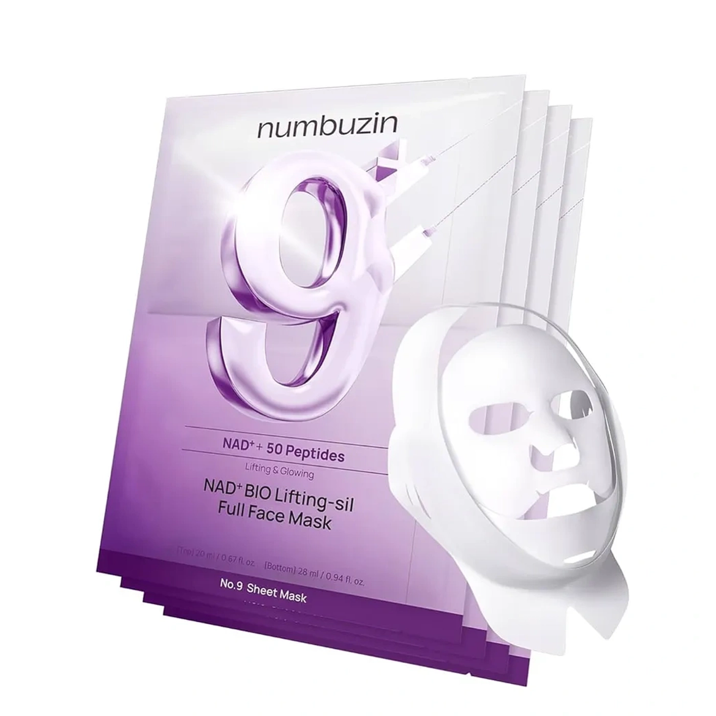 Numbuzin NAD+ BIO Lifting-sil Full Face Mask - Liftingująca Maska do twarzy z Koenzymem NAD ZESTAW 4 sztuki