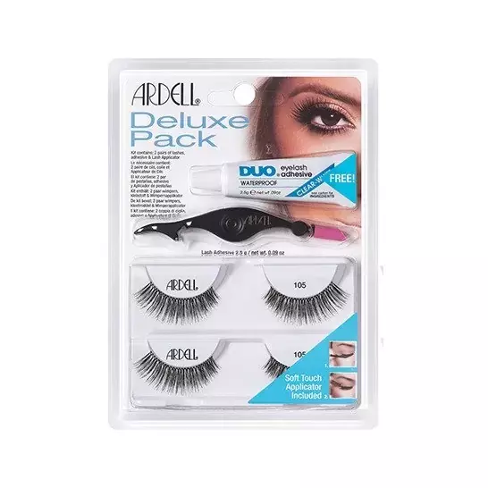 Ardell Deluxe Pack Zestaw: sztuczne rzęsy 105 Black + klej + aplikator