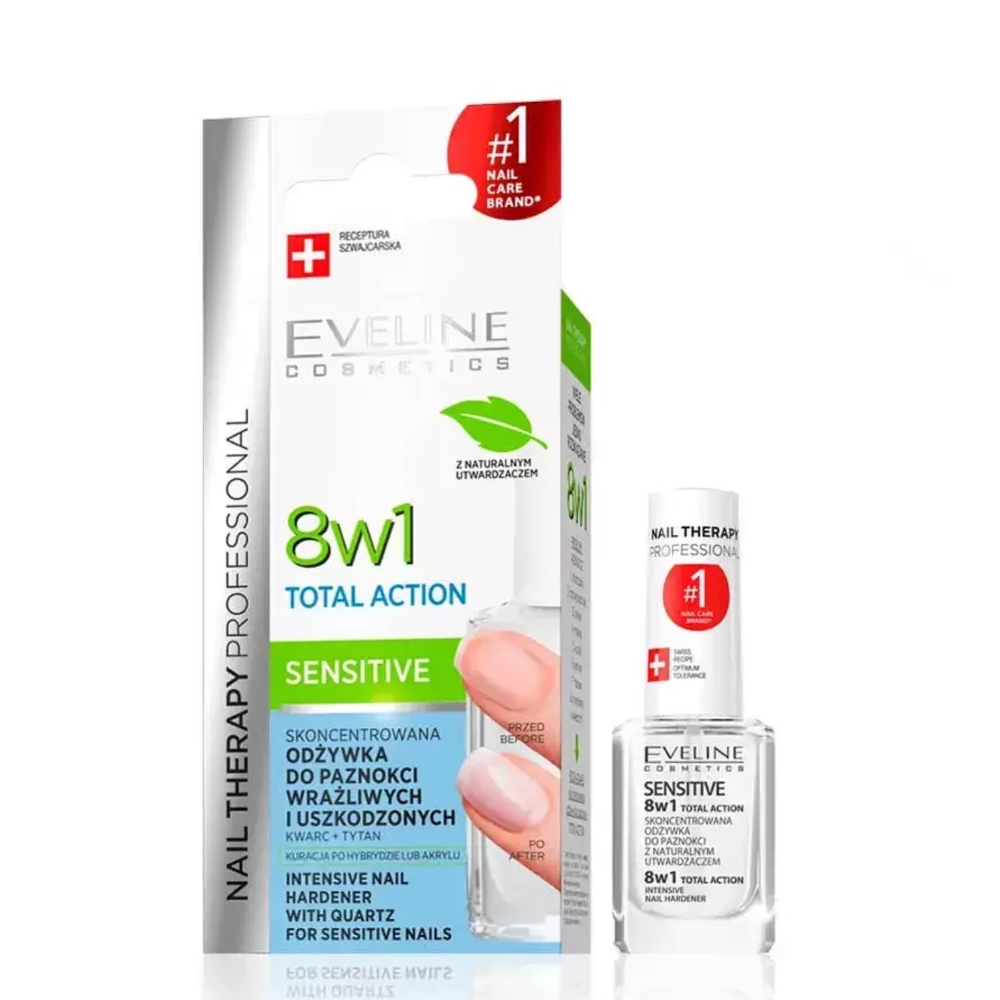 Eveline Cosmetics NAIL THERAPY Skoncentrowana odżywka do paznokci kruchych i łamliwych total action sensitive 8w1, 12 ml