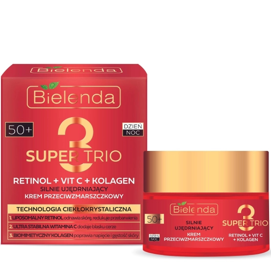 Bielenda Super Trio Retinol + Vit C + Kolagen silnie ujędrniający krem przeciwzmarszczkowy 50+ dzień/noc 50 ml