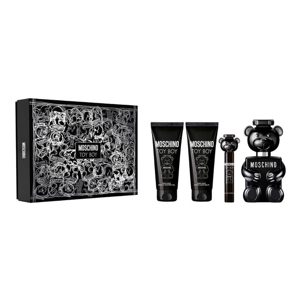 Moschino Toy Boy zestaw woda perfumowana spray 100ml + żel pod prysznic 100ml + balsam po goleniu 100ml + woda perfumowana spray 10ml