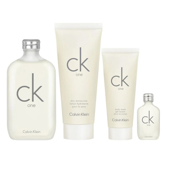 Calvin Klein CK One zestaw woda toaletowa spray 200ml + balsam do ciała 200ml + żel pod prysznic 100ml + woda toaletowa 15ml