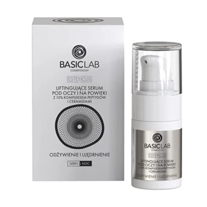 BasicLab Liftingujące serum pod oczy i na powieki z 10% kompleksem peptydów i ceramidami odżywienie i ujędrnienie 15ml
