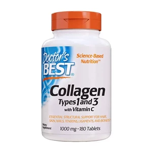 Doctor's Best Collagen Types 1 and 3 with Vitamin C, 1000mg - Kolagen Regeneracja stawów, skóry, paznokci, włosów, kości 180 tabletek