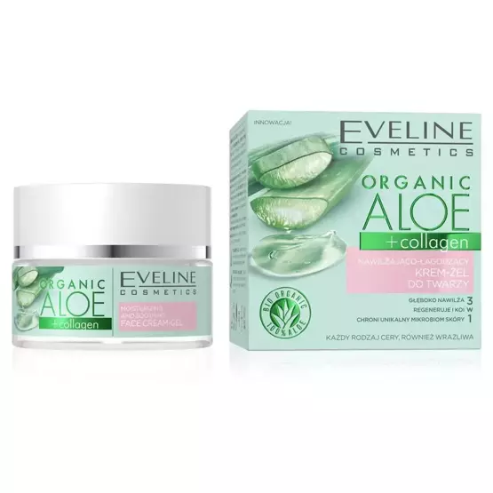 Eveline Cosmetics Organic Aloe + Collagen Nawilżająco-łagodzący krem-żel do twarzy 50ml