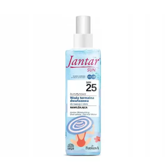 Jantar Sun SPF 25  Bursztynowa ochronno-chłodząca woda termalna do twarzy z kurkumą 200 ml
